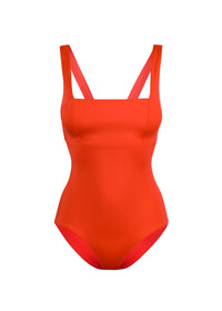 Partenope Traje de baño de una pieza adelgazante con cuello cuadrado y tirantes anchos