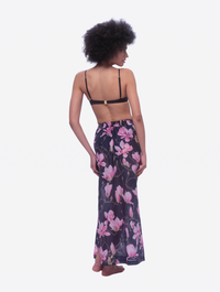 Dark Navy Maxi Skirt with Artisan Pink Magnolia Blossom Print