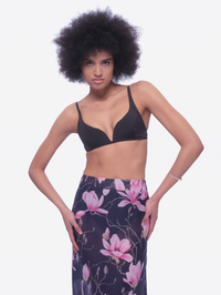 Dark Navy Maxi Skirt with Artisan Pink Magnolia Blossom Print