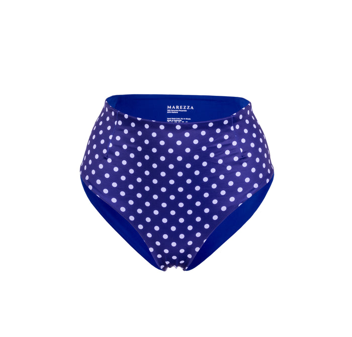 Polka Dots Navy Darted High Rise Bikini Bottom