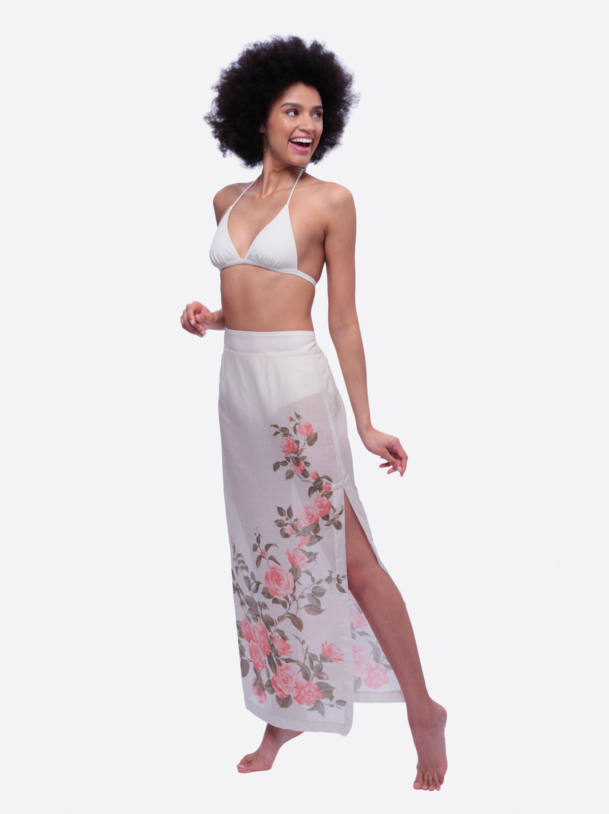 Isola Madre Silk-Cotton Maxi Skirt with Artisan-Designed Camellia Blossom Print
