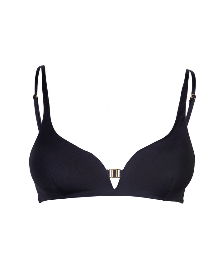 Ligeia Top de bikini con pinzas y aros en V en negro metalizado