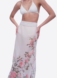 Isola Madre Silk-Cotton Maxi Skirt with Artisan-Designed Camellia Blossom Print