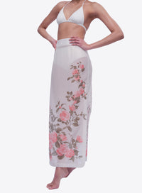 Isola Madre Silk-Cotton Maxi Skirt with Artisan-Designed Camellia Blossom Print