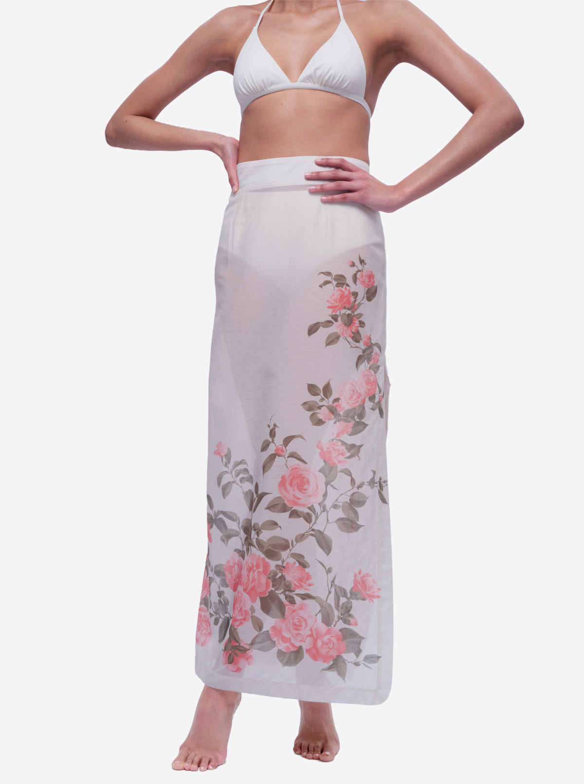 Isola Madre Silk-Cotton Maxi Skirt with Artisan-Designed Camellia Blossom Print