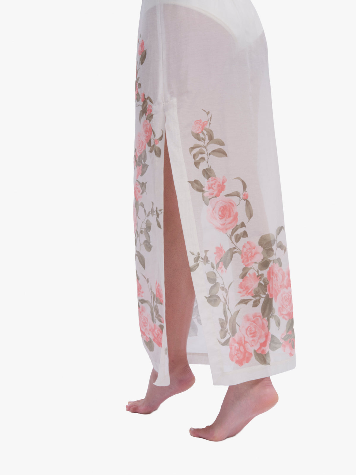 Isola Madre Silk-Cotton Maxi Skirt with Artisan-Designed Camellia Blossom Print