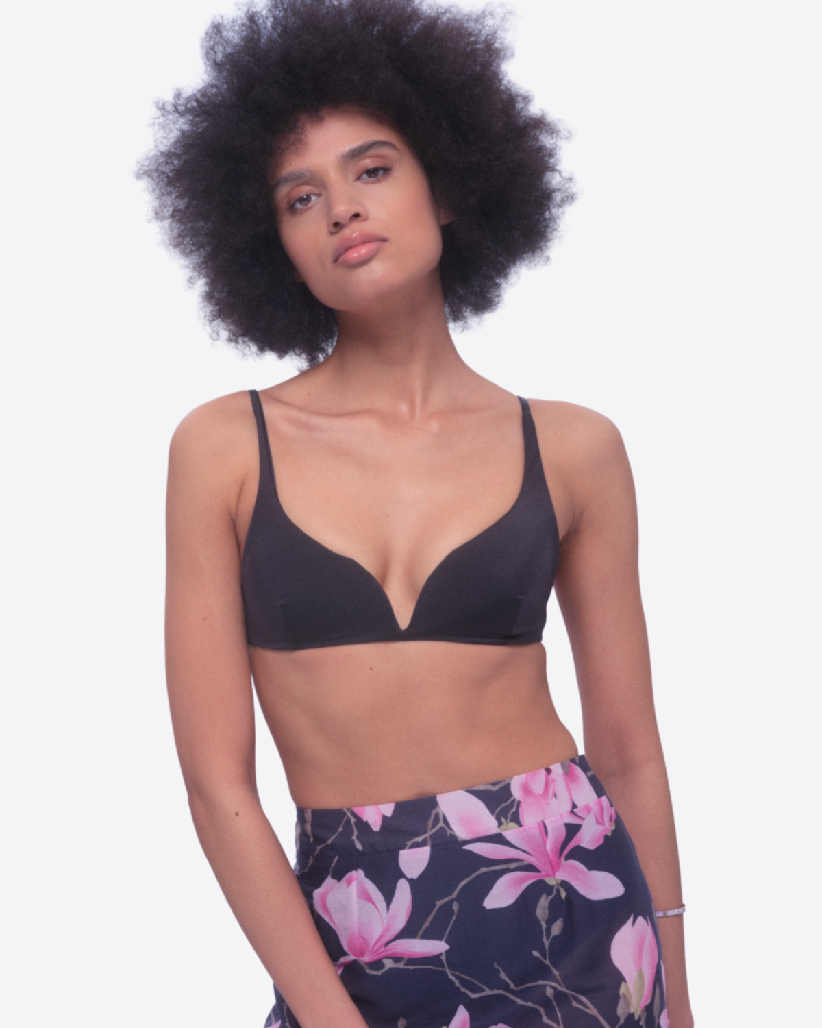 Dark Navy Maxi Skirt with Artisan Pink Magnolia Blossom Print